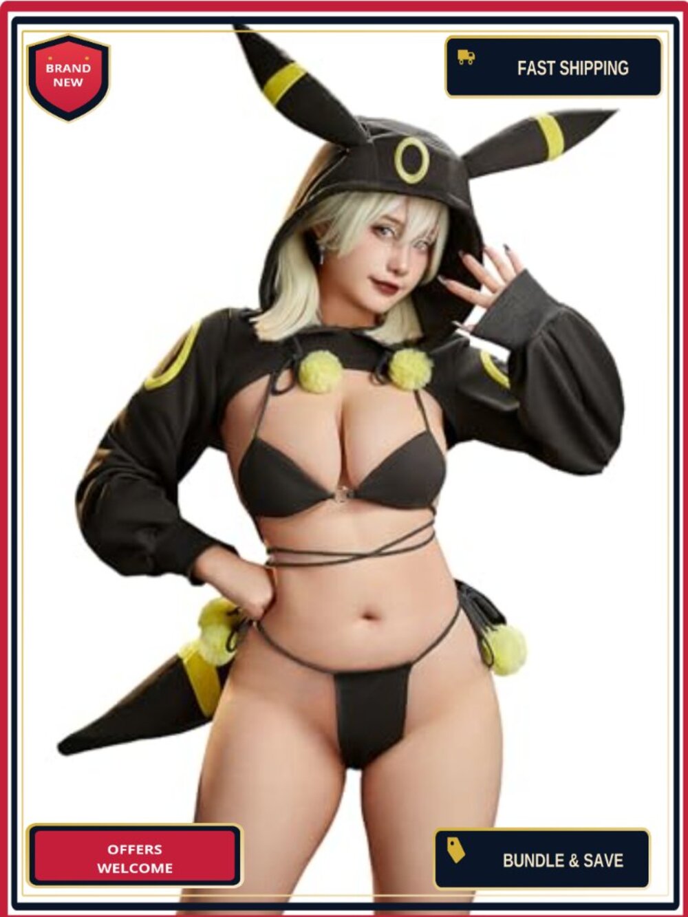 Anime Cosplay Lingerie Set Hooded Jacket Bikini Tail Lace Costume